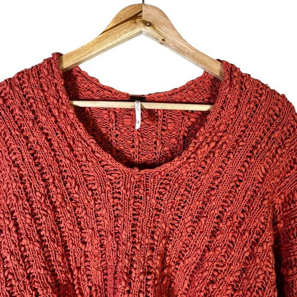 Free People 100% Cotton Open-Knit Cropped Sweater Womens M Orange Beachy - Picture 3 of 7